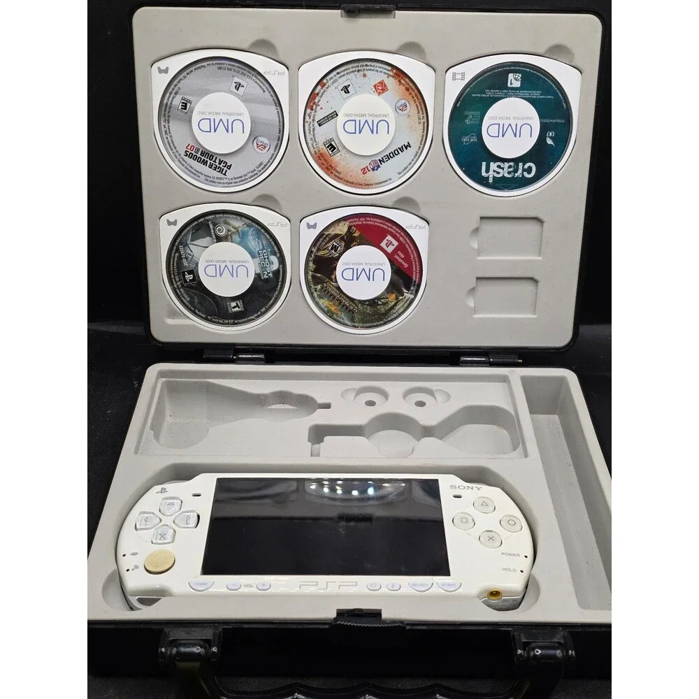 Sony PSP-2001 White Bundle – New Battery, 4 Games, Crash UMD Movie